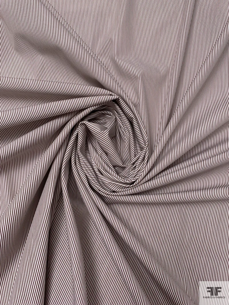 Italian Thin Striped Yarn-Dyed Fine Cotton Shirting - Chocolate Brown / White