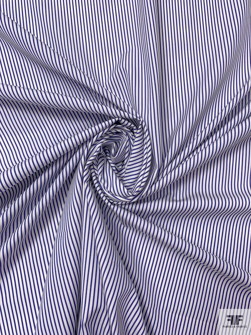 Italian Striped Yarn-Dyed Fine Cotton Shirting - Navy Blue / White