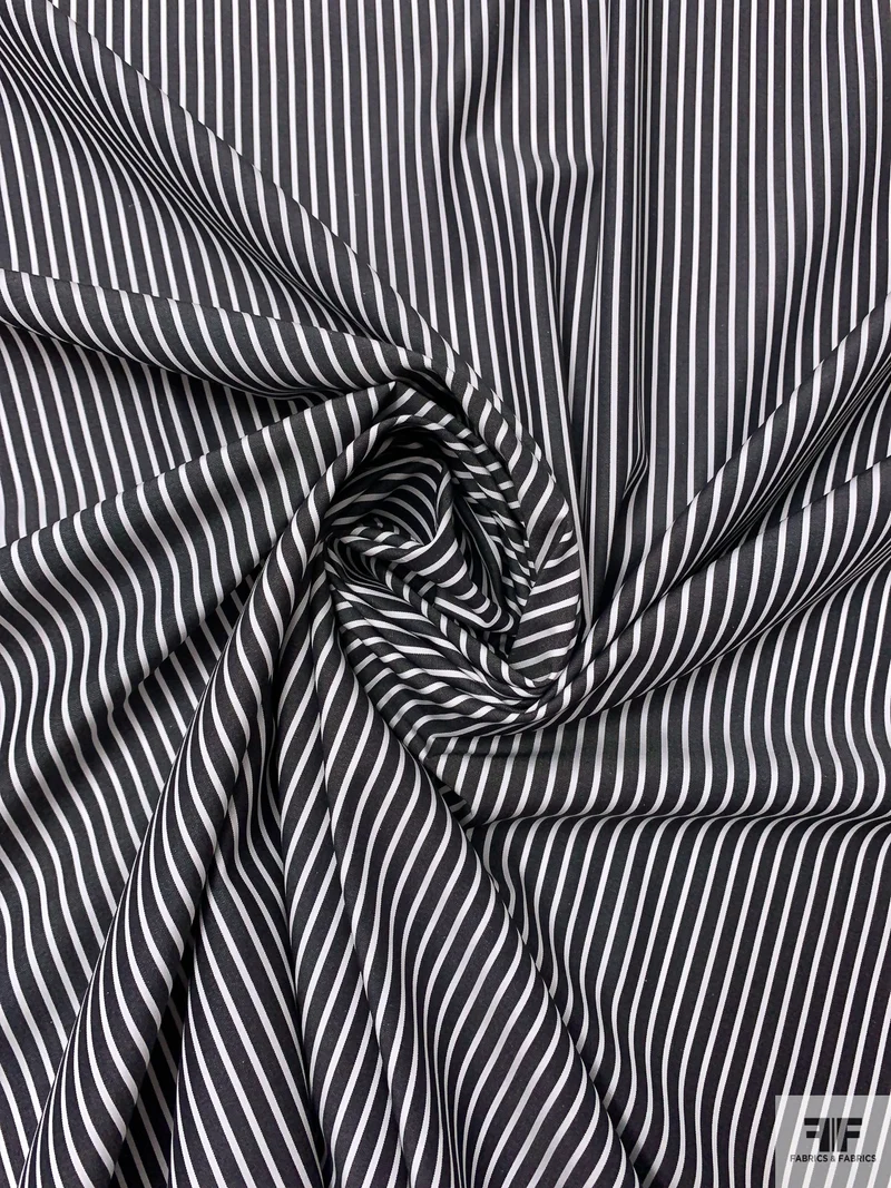 Italian Striped Yarn-Dyed Fine Cotton Shirting - Charcoal Black / White