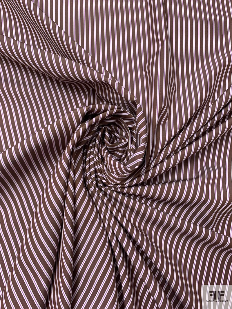 Italian Striped Yarn-Dyed Fine Cotton Shirting - Brown / White / Medium Orchid