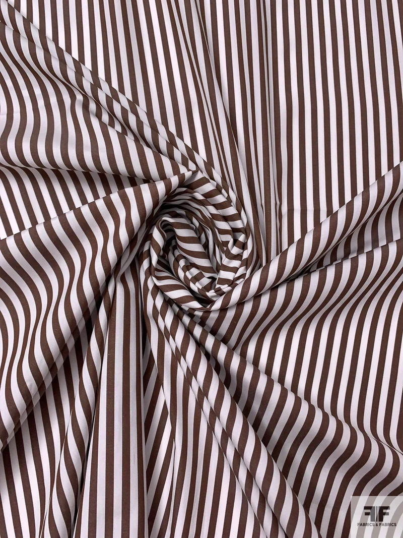 Italian Striped Yarn-Dyed Fine Cotton Shirting - Brown / White