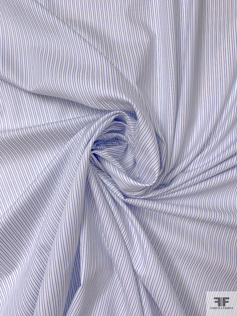 Italian Striped Yarn-Dyed Fine Cotton Shirting - White / Blue