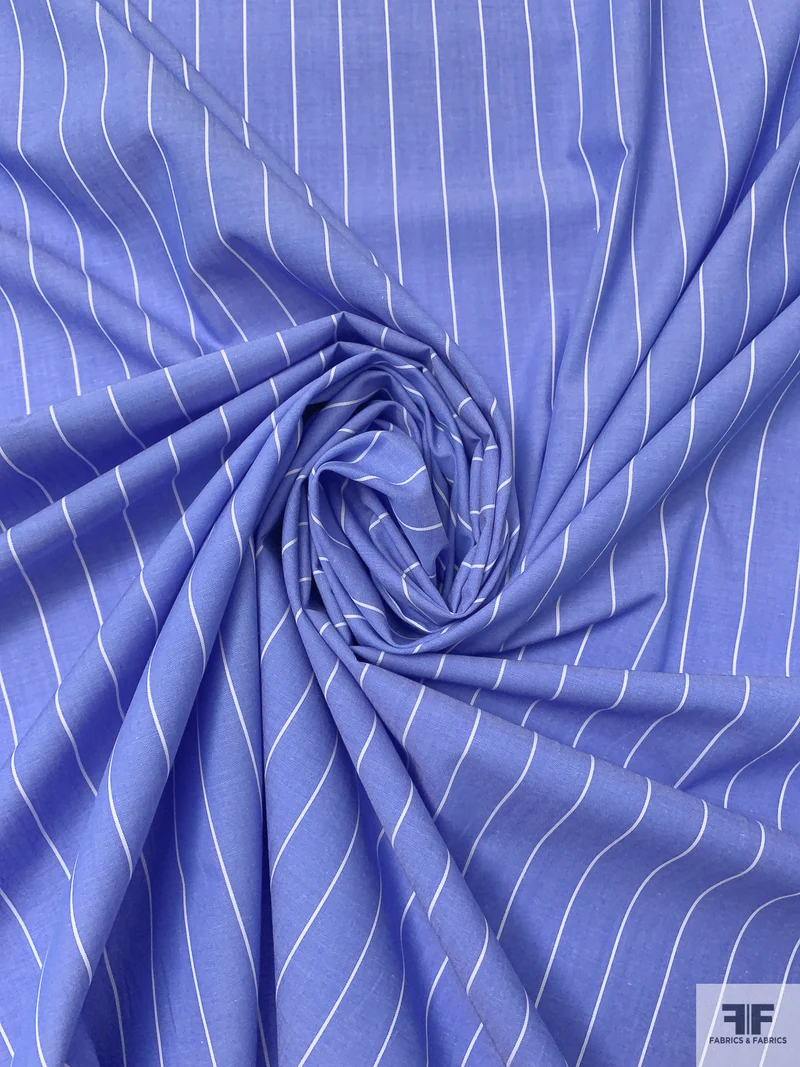 Italian Striped Yarn-Dyed Fine Cotton Shirting - Blue / White