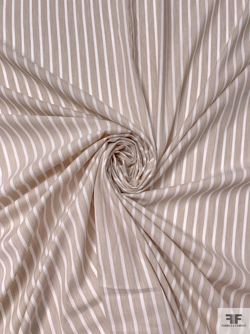 Italian Striped Yarn-Dyed Fine Cotton Shirting - Oatmeal / White