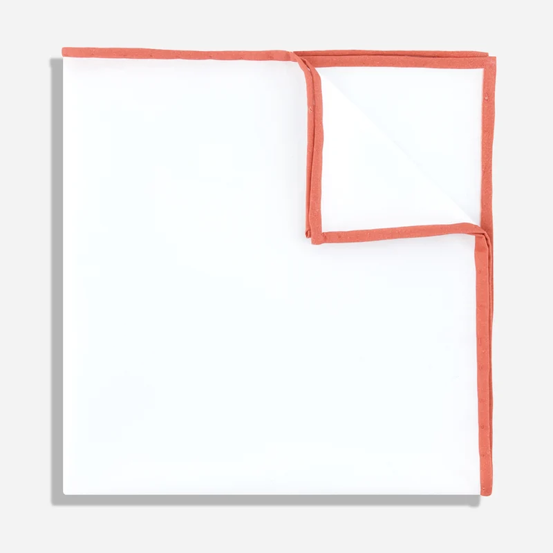 White Cotton With Border Terracotta Pocket Square