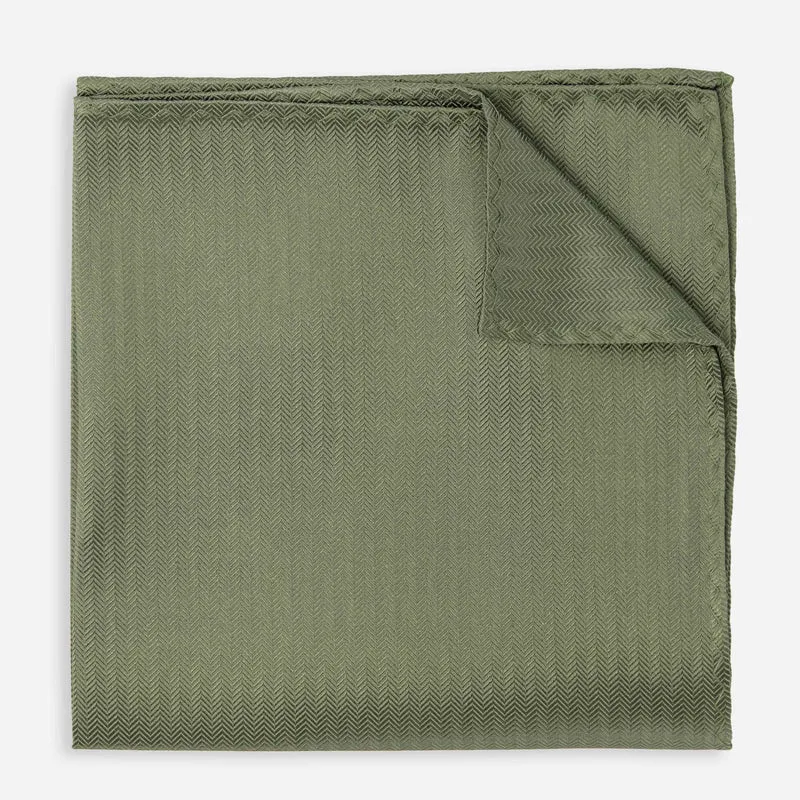 Sound Wave Herringbone Olive Pocket Square