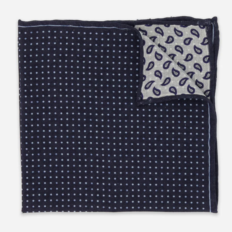 Domino Paisley Navy Pocket Square