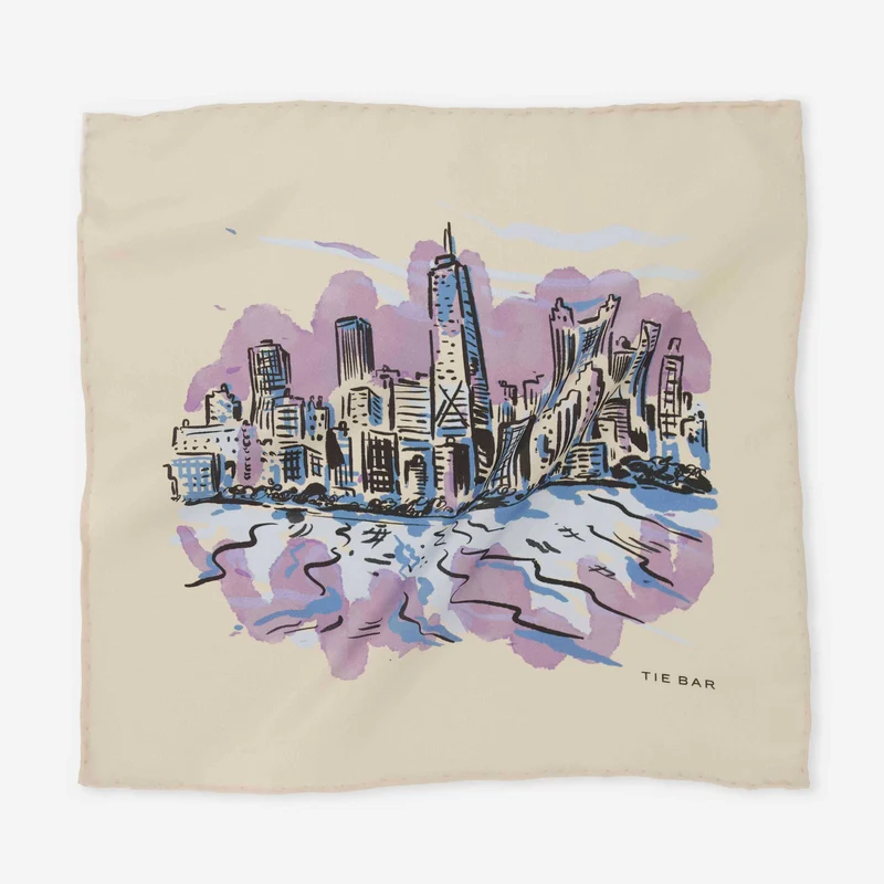 Hometown Chicago Skyline Light Champagne Pocket Square
