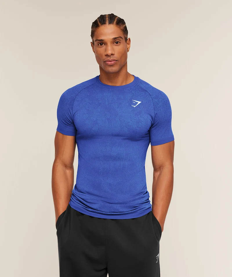 Gymshark Geo Seamless Grid T-Shirt - Force Blue/Steady Purple