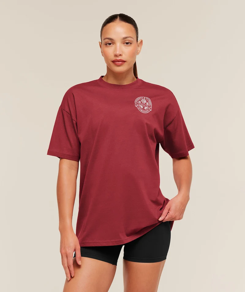 Gymshark Strength and Fitness Crest Graphic T-Shirt - Athletic Burgundy