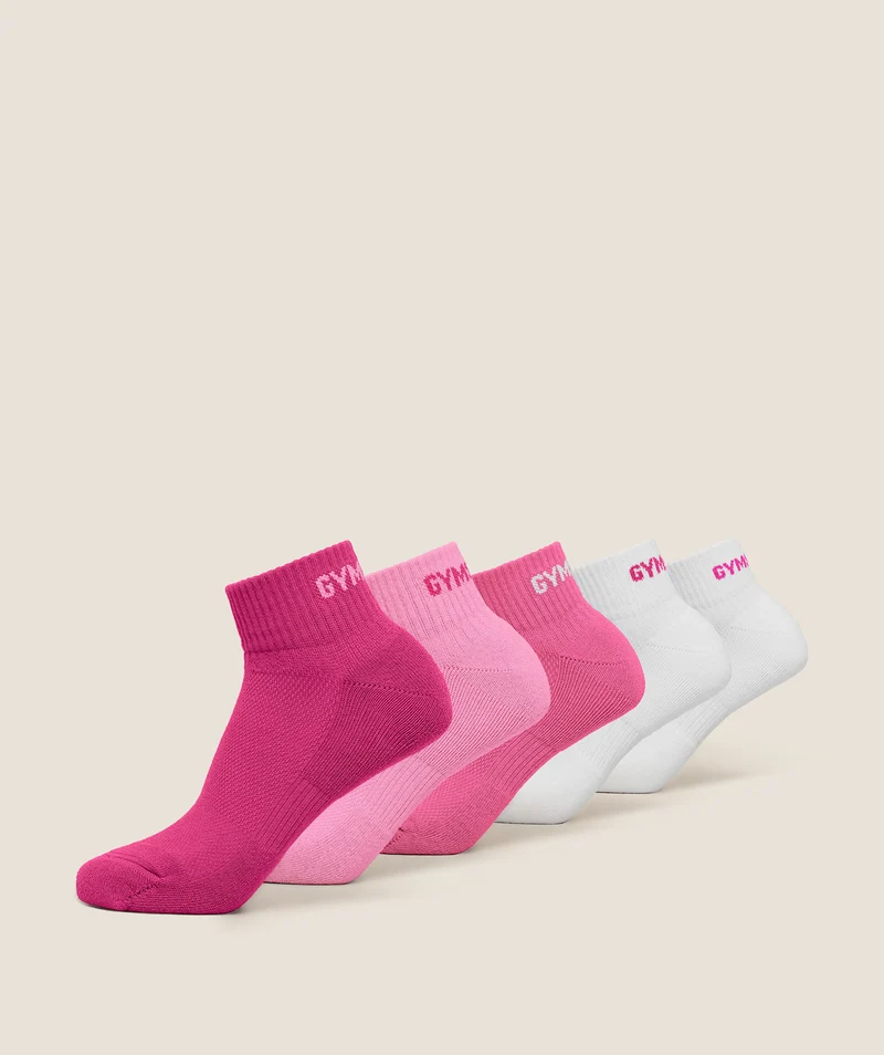 Gymshark Quarter Socks 5pk - Electric Pink/Super-Set Pink/Focus Pink/White