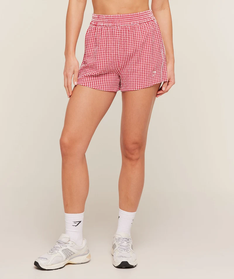 Gymshark Gingham Shorts - Carmine Red/Soft White