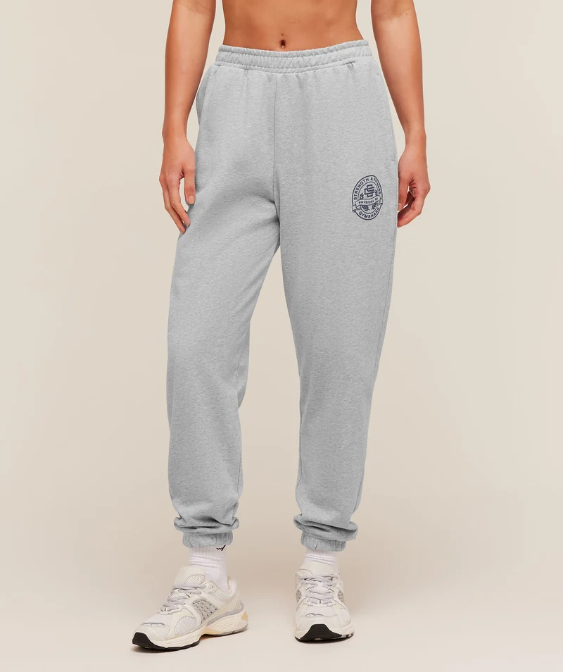 Gymshark Strength and Fitness Crest Graphic Joggers - Light Grey Core Marl