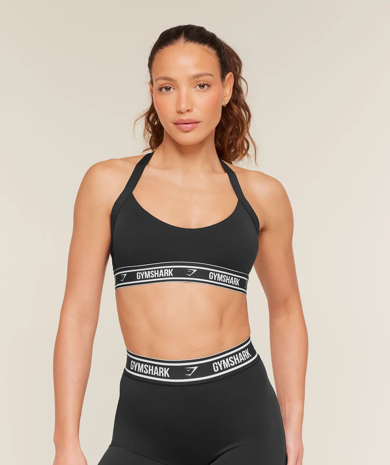 Gymshark Light Support Halter Neck Logo Sports Bra - Black