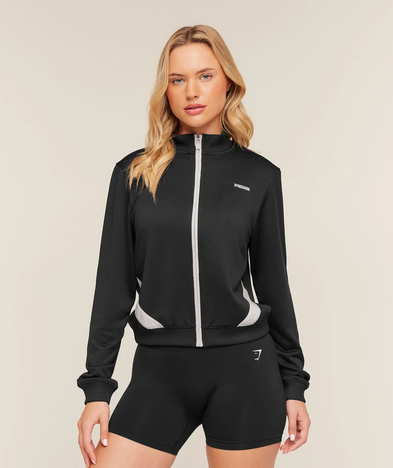 Gymshark Lightweight Tricot Zip Through Jacket - Black/Tinted White