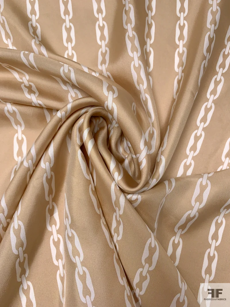 Chain Links Printed Silk Twill - Tan / Off-White