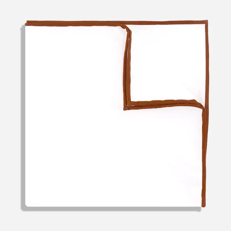 White Cotton With Border Copper Pocket Square