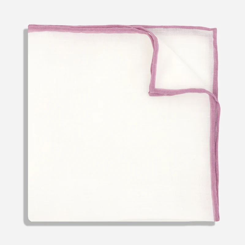 White Linen With Rolled Border Mauve Stone Pocket Square