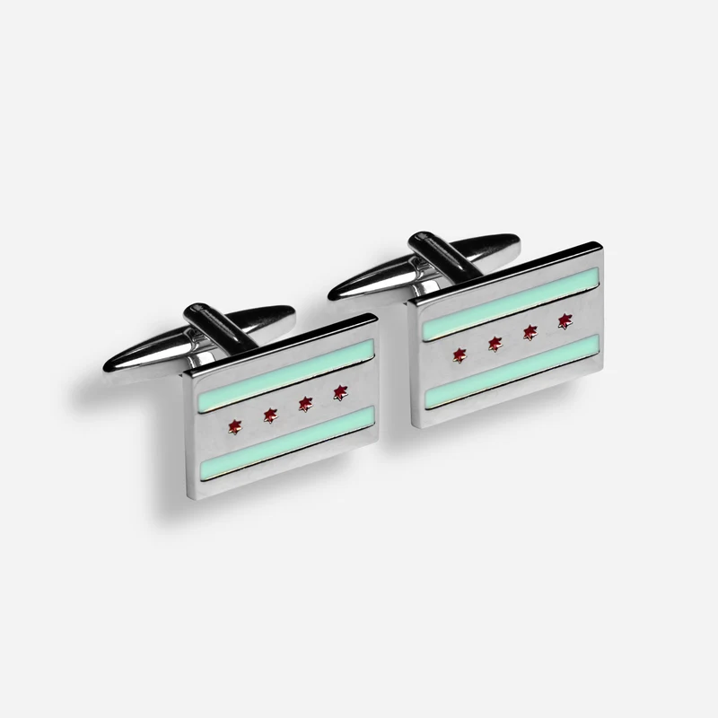 Chicago Flag Silver Cufflinks