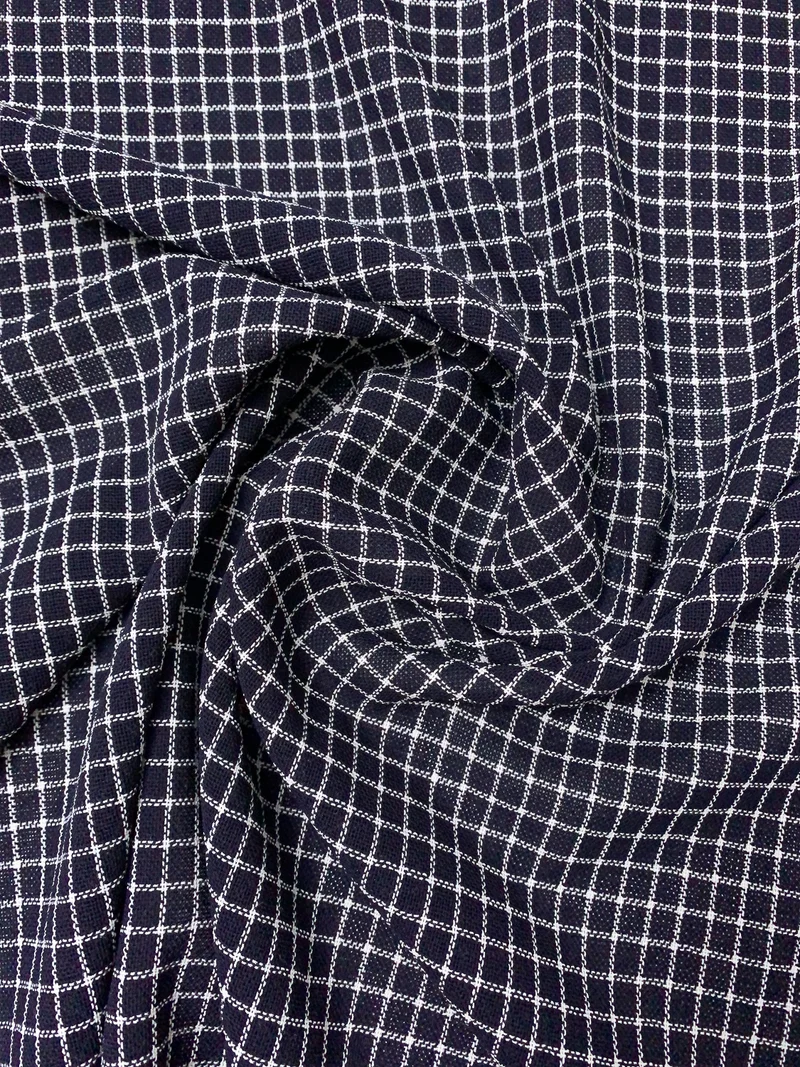Windowpane Check Open-Weave Lightweight Wool Suiting - Navy / White