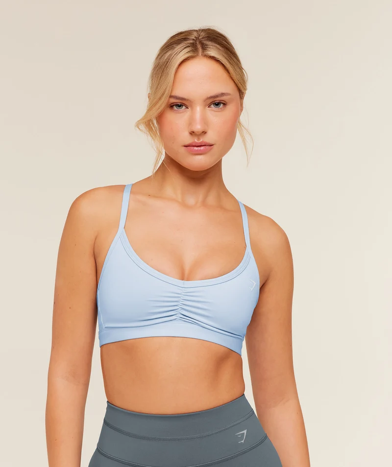 Gymshark Ruched Strappy Sports Bra - Chilled Blue