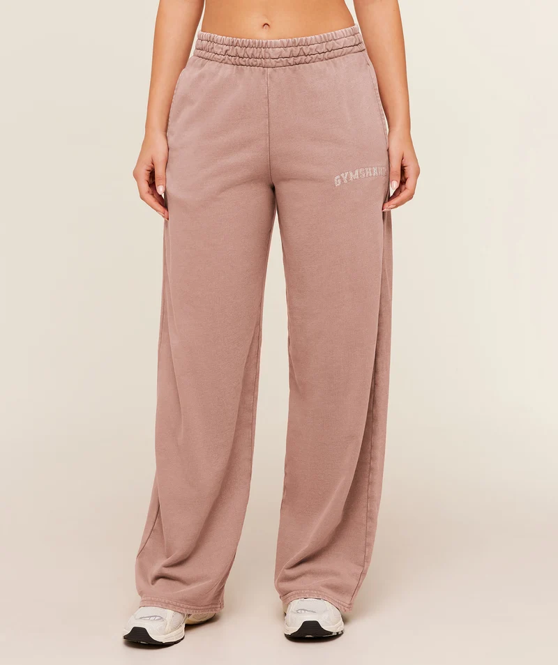 Gymshark Chainstitch Graphic Wide Leg Joggers - Chestnut Pink/Wash
