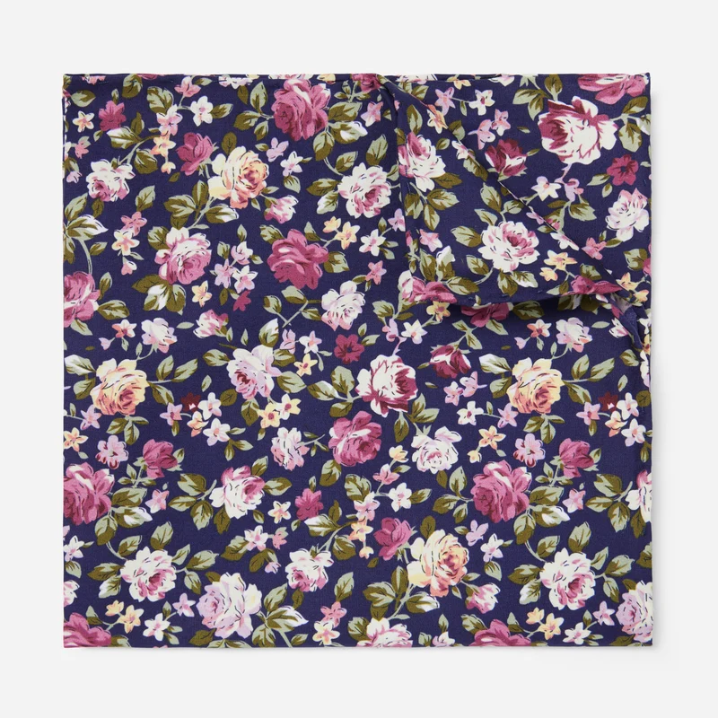 Moody Florals Navy Pocket Square