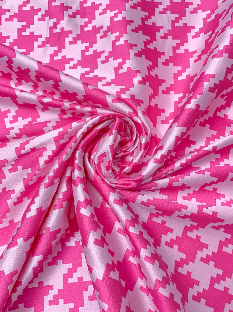 Italian Houndstooth Yarn-Dyed Brocade-Zibeline - Hot Pink / Pinkish White