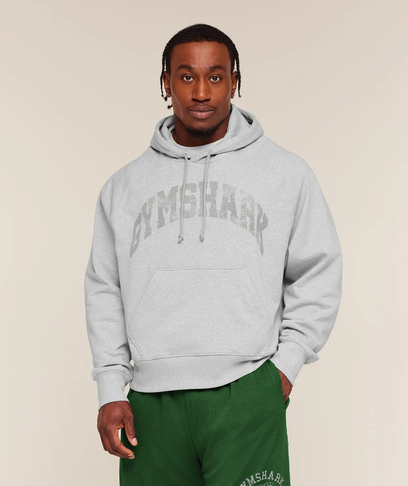 Gymshark Retro Collegiate Graphic Hoodie - Soft Grey Marl