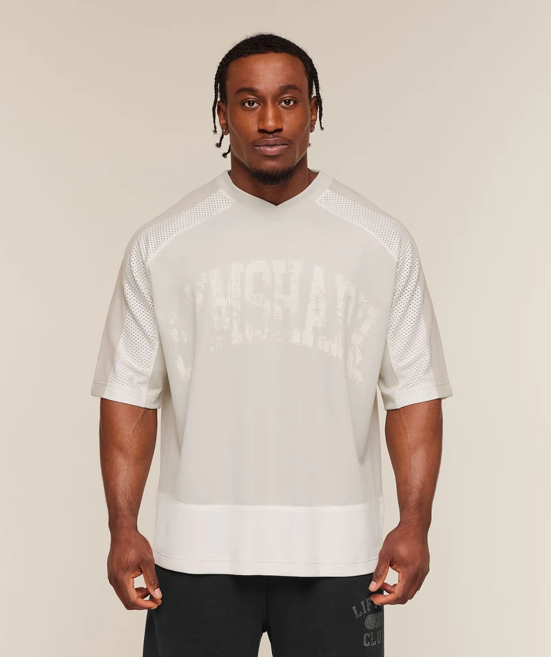 Gymshark Collective Mesh Wordmark Jersey - Tinted White/Soft White/Pebble Grey