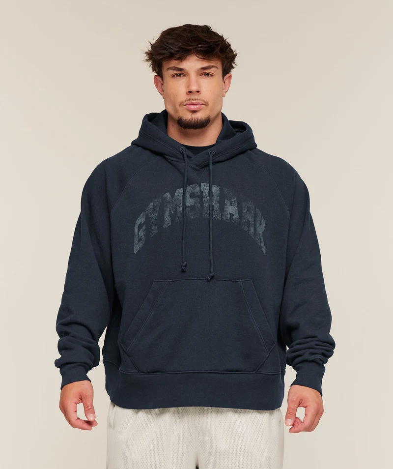 Gymshark Retro Collegiate Graphic Hoodie - Heavy Blue