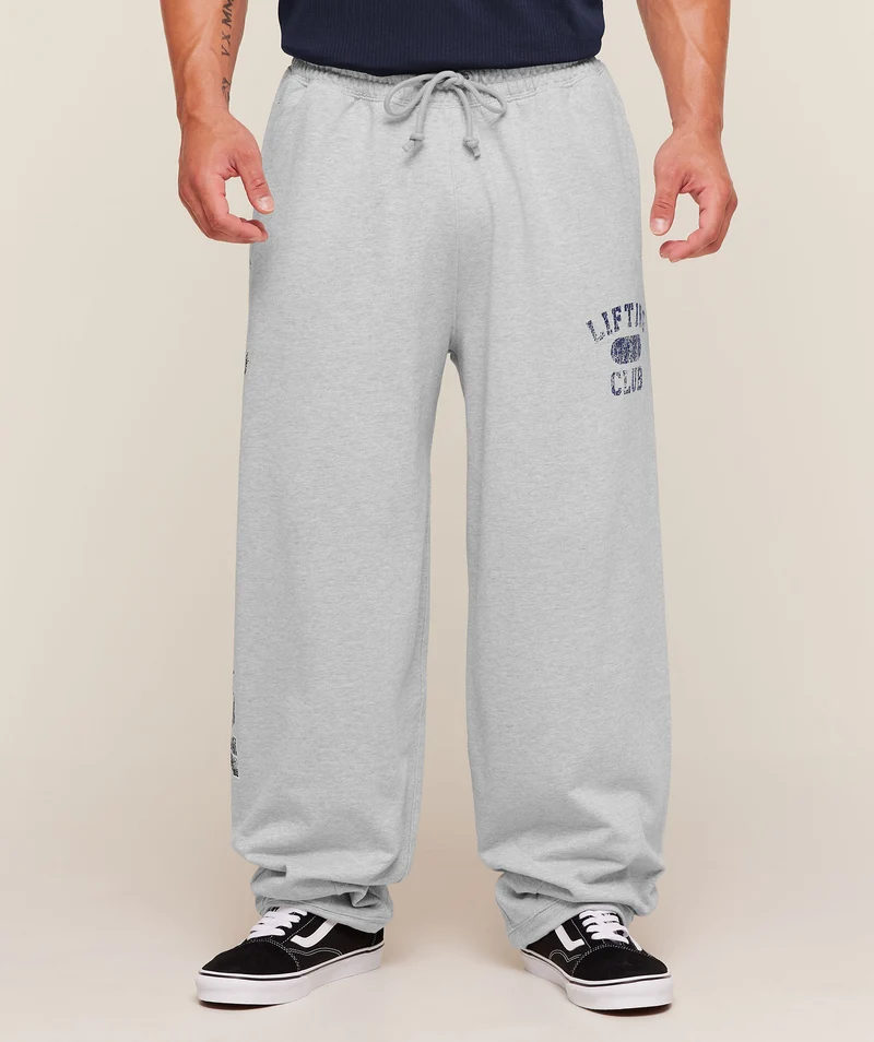 Gymshark Retro Collegiate Graphic Wide Leg Pants - Soft Grey Marl