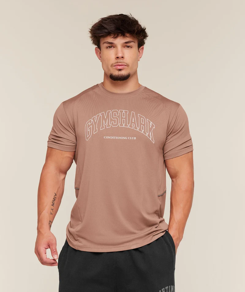 Gymshark Collegiate Tech T-Shirt - Taupe Brown