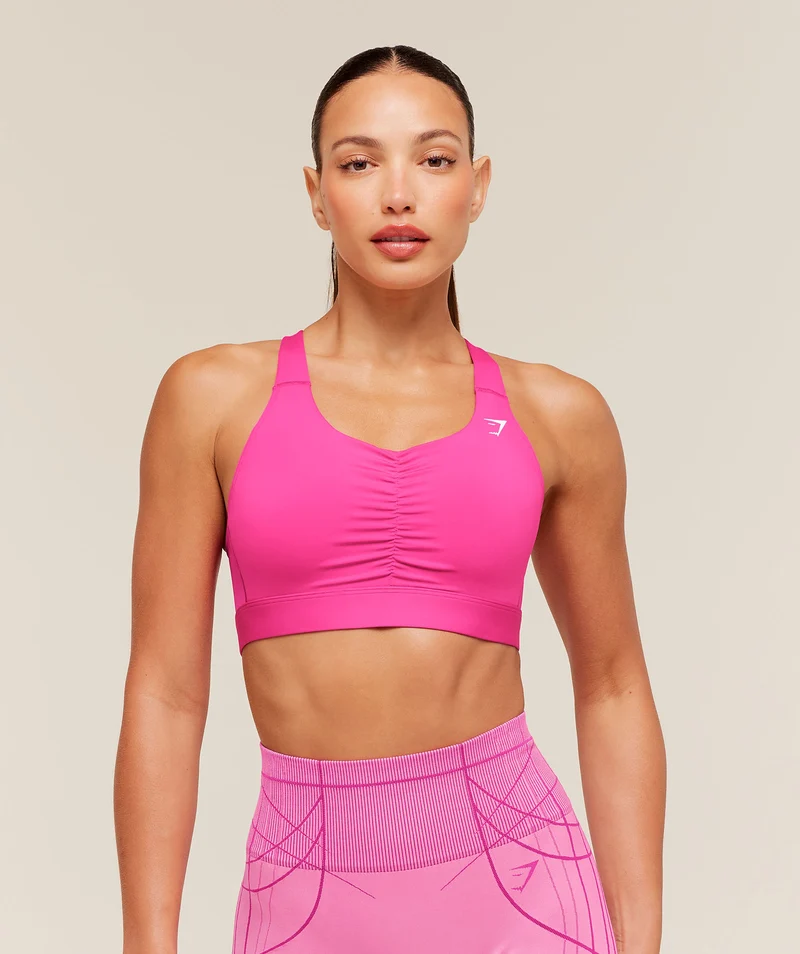 Gymshark High Support Ruched Sports Bra - Super-Set Pink