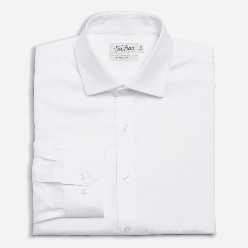 Textured Solid White Non-Iron Dress Shirt