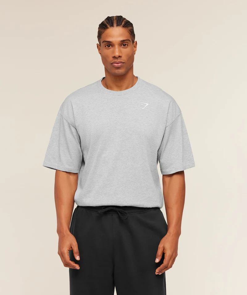 Gymshark Crest Oversized T-Shirt - Light Grey Core Marl