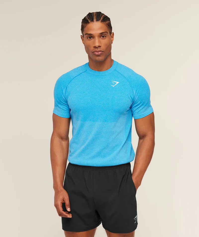 Gymshark Vital Seamless T-Shirt - White/Brand Blue