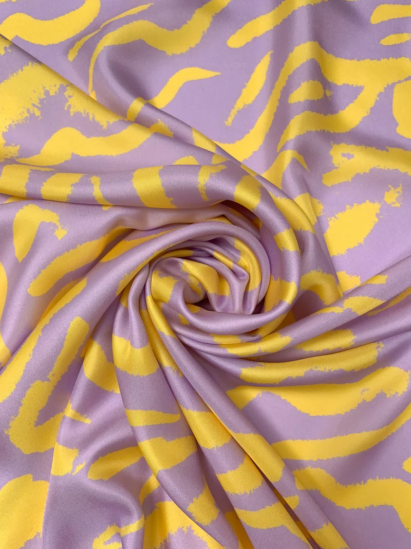 Prabal Gurung Graffiti Animal Pattern Printed Fine Silk Twill - Lavender / Yellow