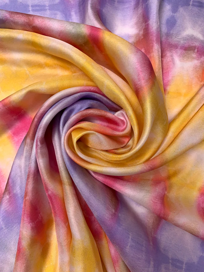 Prabal Gurung Tie-Dye Grid Printed Fine Silk Twill - Golden Yellow / Magenta / Medium Purple