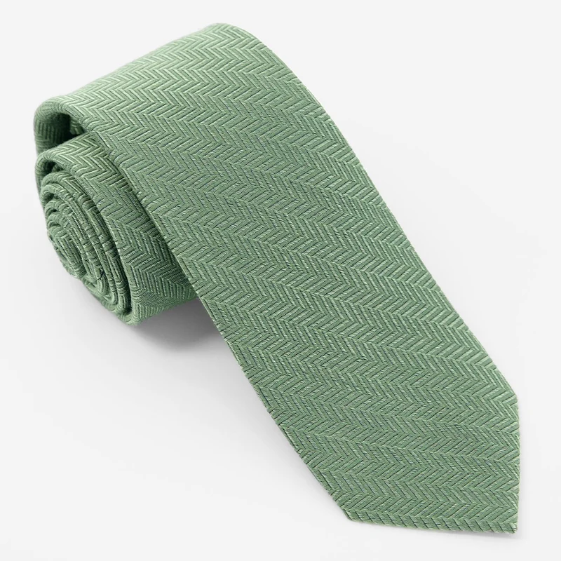Solid Wool Herringbone Sage Green Tie