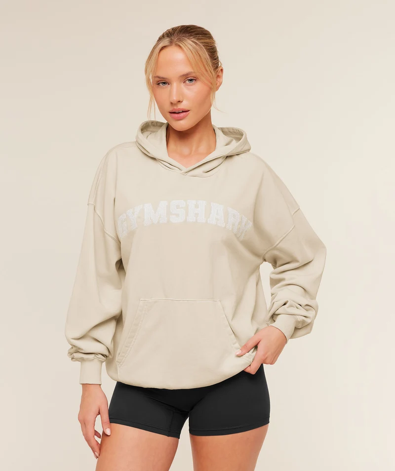 Gymshark Chainstitch Graphic Hoodie - Pebble Grey/Wash