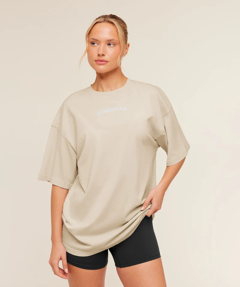 Gymshark Chainstitch Graphic Short Sleeve T-Shirt - Pebble Grey/Wash