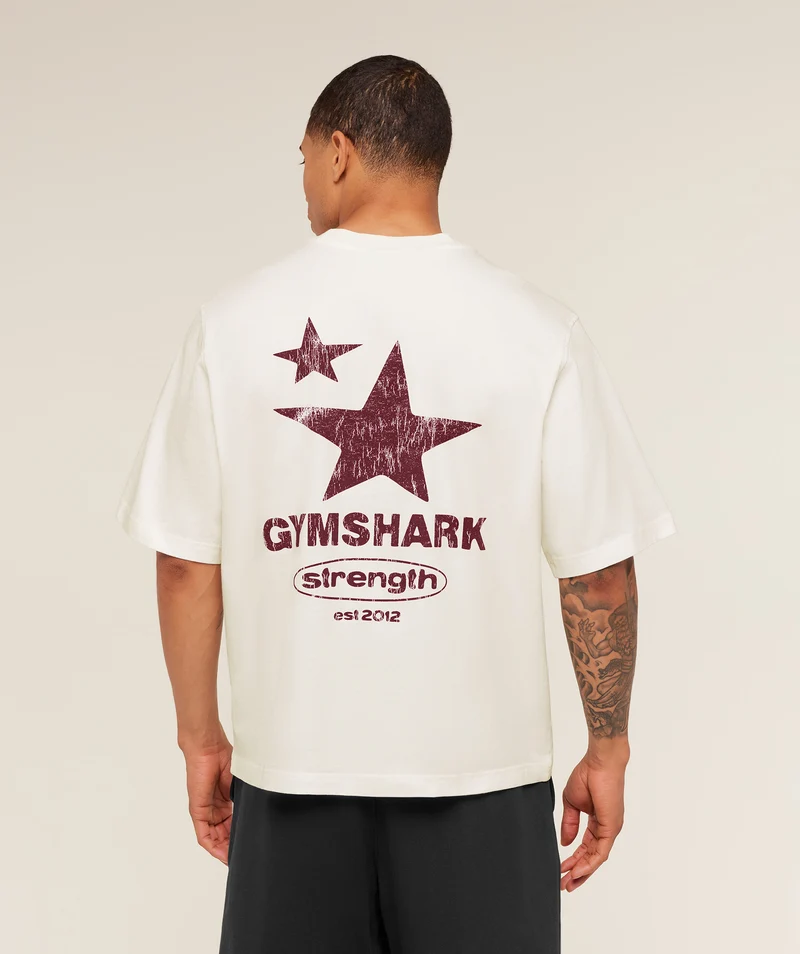 Gymshark Strength Stars Washed Graphic T-Shirt - Soft White