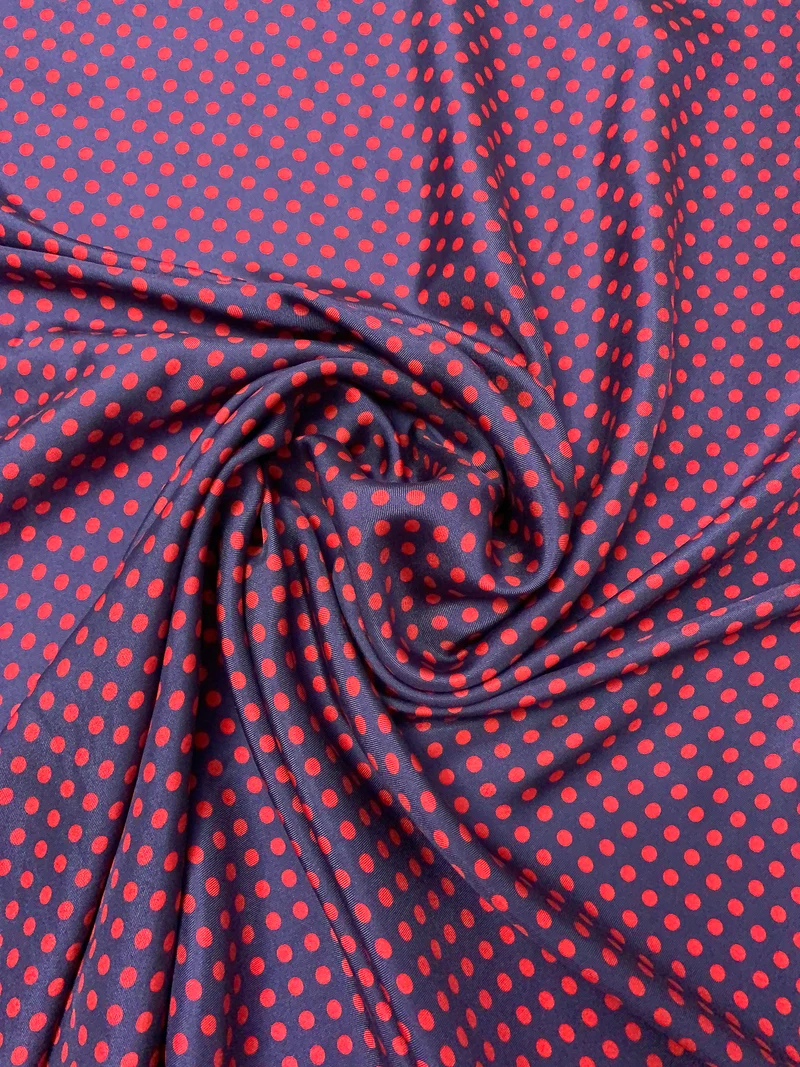 Polka Dot Printed Fine Silk Twill - Navy / Red