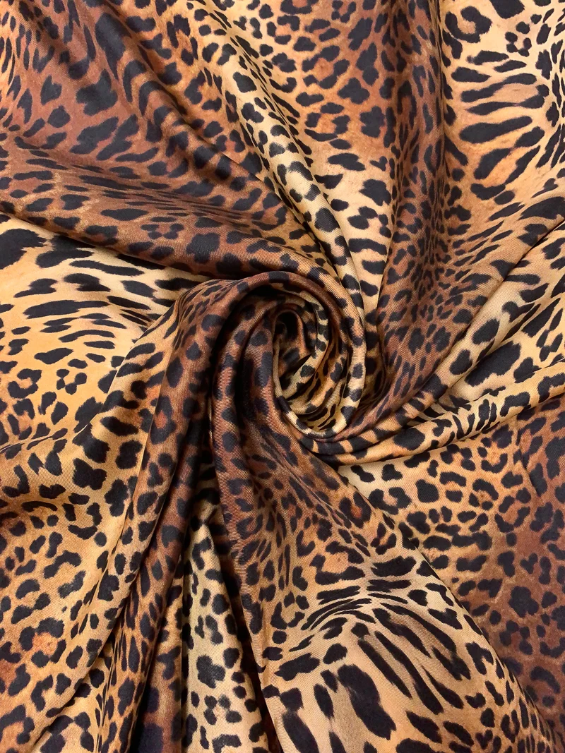 Cheetah Printed Fine Silk Twill - Brown / Tan / Black