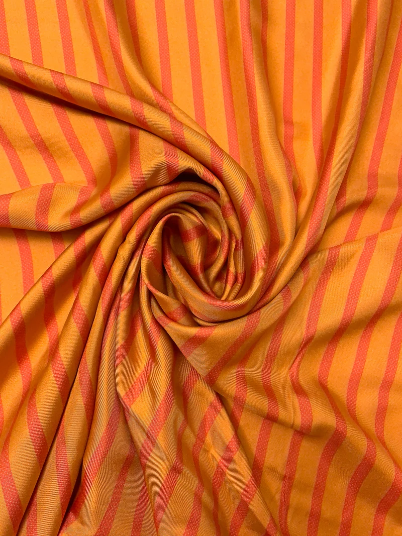 Pin Dotted Striped Printed Fine Silk Twill - Orange-Copper / Dark Coral