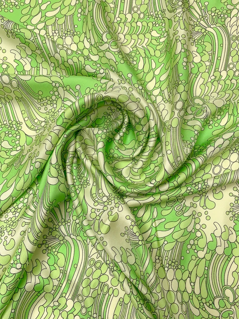 Graphic Printed Fine Silk Twill - Shades of Green