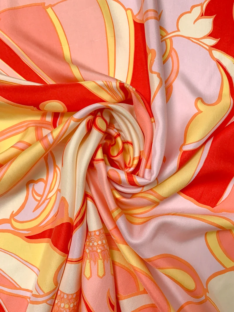 Pucci-esque Printed Fine Silk Twill - Salmon Pink / Orange / Red / Light Yellow