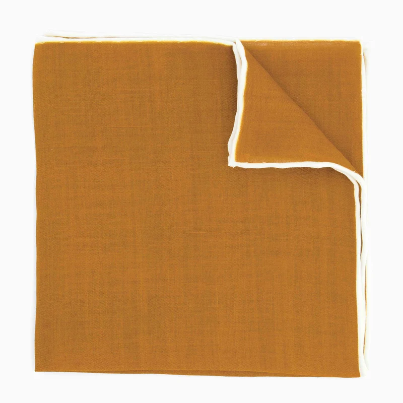Linen with White Border Burnt Orange Pocket Square