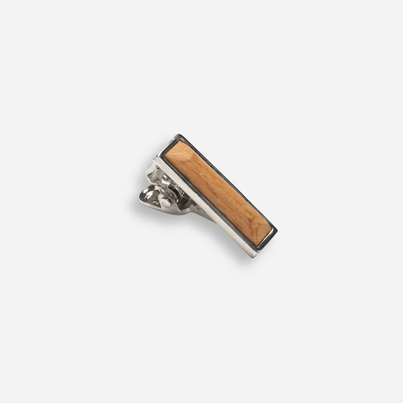 Wood Inlay Silver Tie Bar
